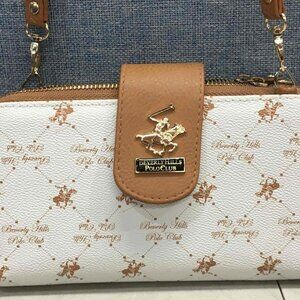 Beverly Hills Polo Club Womens Small Purse With Strap Brown/White